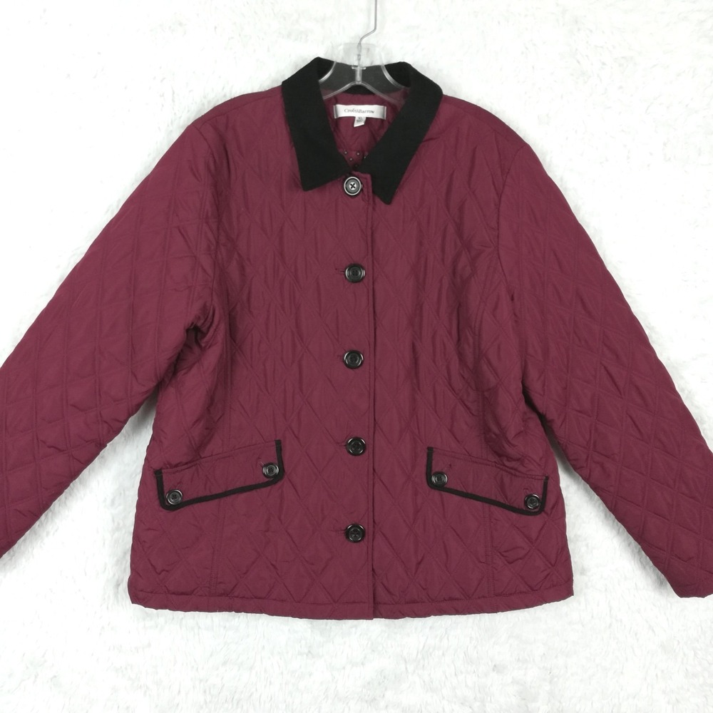 Croft‎ & Barrow Womens Jacket Quilted Maroon Black Button Front Corduroy XL